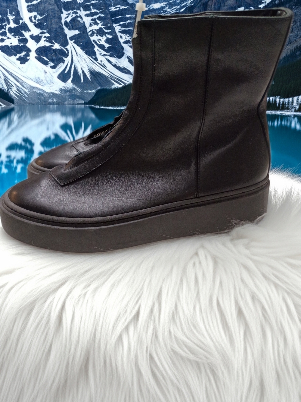 New Aquatalia Libera Made In Italy Black Leather Platform Ankle Boots EU 39